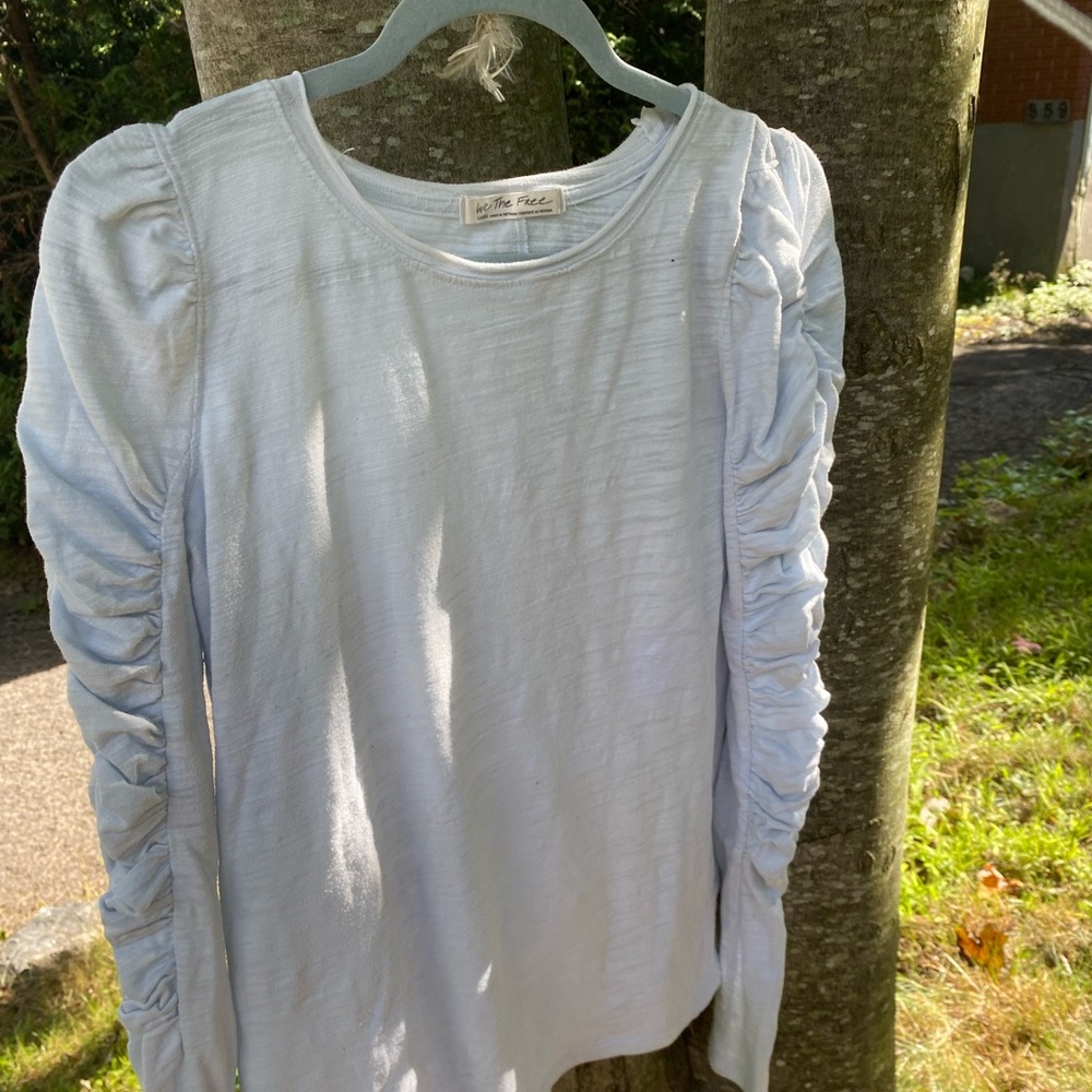 Blue Ruched Sleeve Top